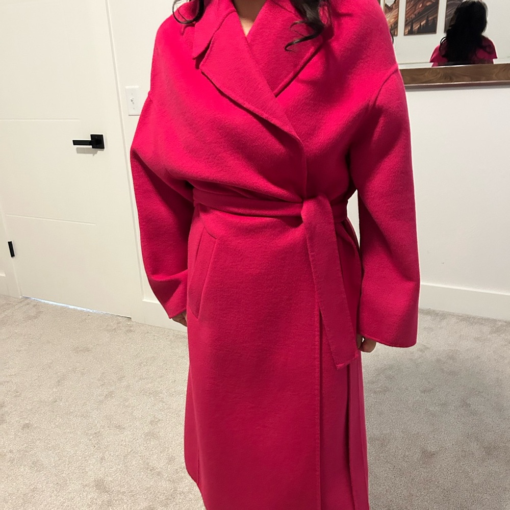 ZARA Vibrant Pink Belted Coat SIZE S